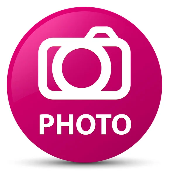 Foto (ícone da câmera) botão redondo rosa — Fotografia de Stock