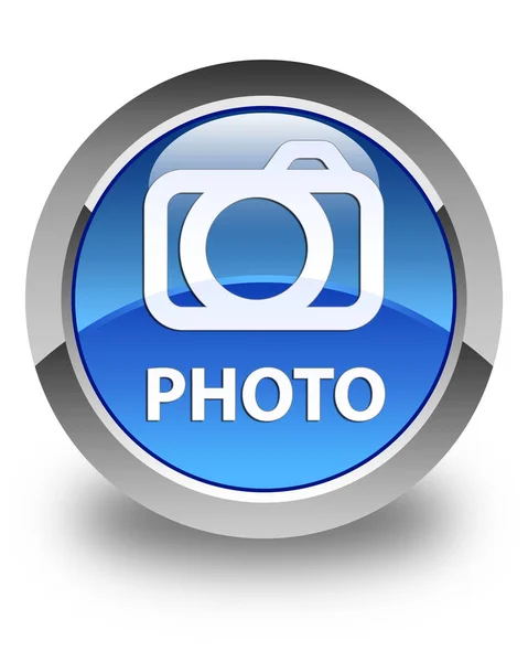 Foto (ícone da câmera) botão redondo azul brilhante — Fotografia de Stock