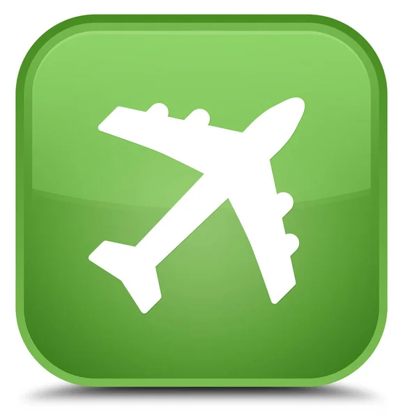 Ícone de avião botão quadrado verde suave especial — Fotografia de Stock