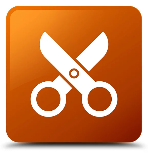 Nożyczki ikony brązowy kwadratowy przycisk — Zdjęcie stockowe