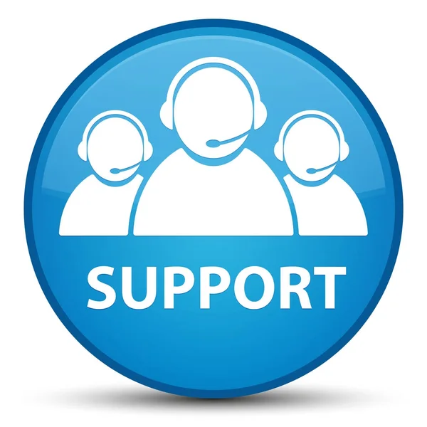 Специальная голубая круглая кнопка поддержки (значок группы поддержки клиентов) — стоковое фото