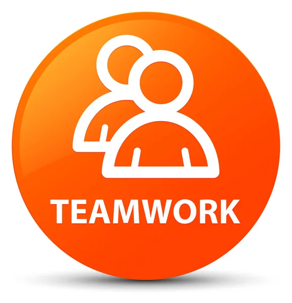 Trabalho em equipe (ícone de grupo) botão redondo laranja — Fotografia de Stock