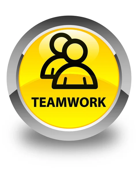 Teamwork (group icon) glossy yellow round button — Stock Photo, Image