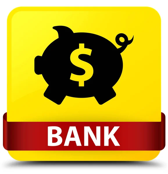 Banco (signo de dólar caja de cerdito) botón cuadrado amarillo cinta roja en —  Fotos de Stock