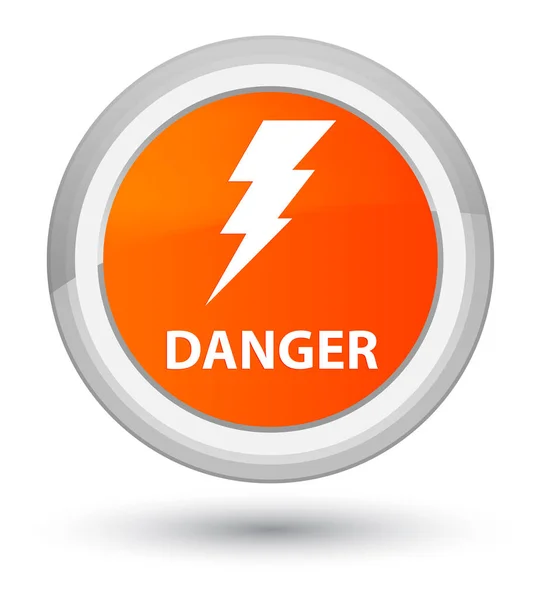 Peligro (icono de la electricidad) botón redondo naranja primo —  Fotos de Stock