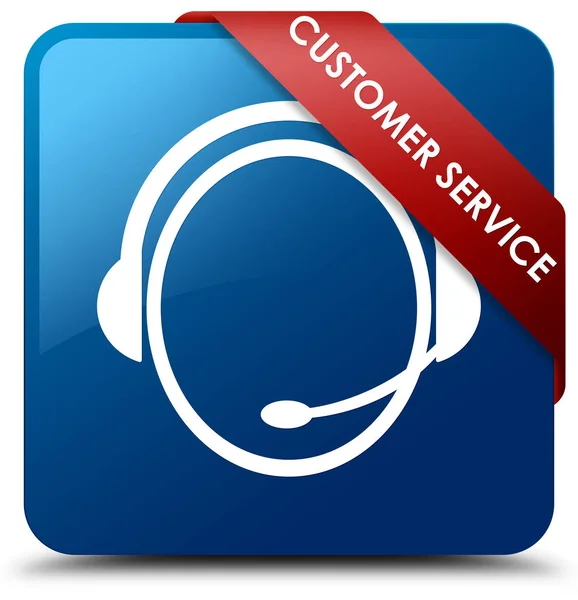Customer service (customer care icon) blue square button red rib — Stock Photo, Image