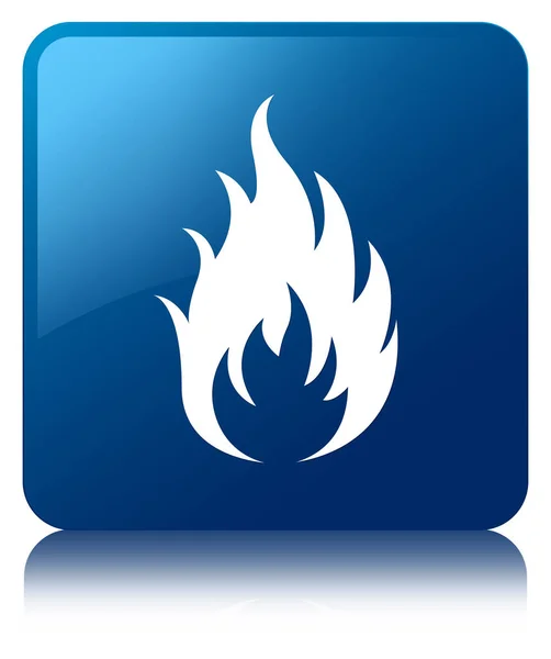火アイコン青い正方形ボタン — ストック写真