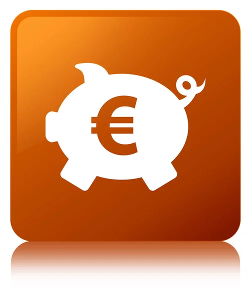 小猪银行欧元标志图标棕色方形按钮 — 图库照片