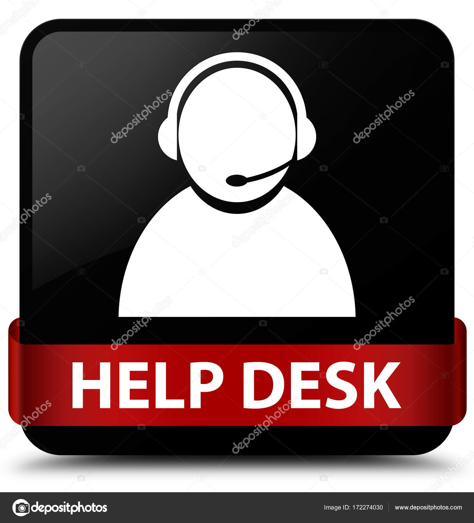 Help Desk Customer Care Icon Black Square Button Red Ribbon In