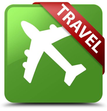 (Uçak simgesi) yumuşak yeşil kare düğme kırmızı kurdele corne içinde seyahat