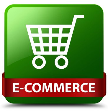 E-ticaret yeşil kare düğme kırmızı kurdele orta