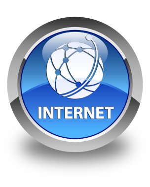 Internet (küresel ağ simgesini) parlak mavi yuvarlak düğmesi
