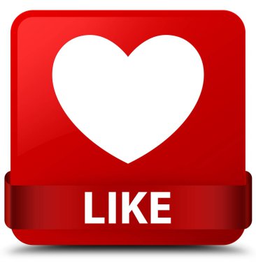 (Kalp simgesi) kırmızı kare düğmesini kırmızı kurdele gibi ortada