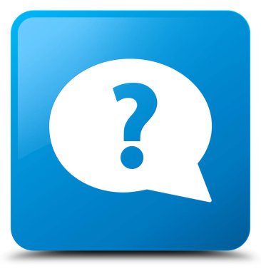 Soru işareti kabarcık kutsal kişilerin resmi camgöbeği mavi kare düğme