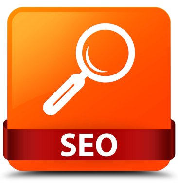 SEO turuncu kare düğme kırmızı kurdele orta