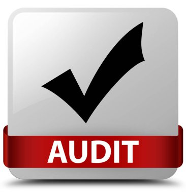 Denetim (simge doğrulama) beyaz kare düğme kırmızı kurdele orta