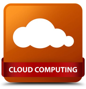 Bulut bilgi işlem kahverengi kare düğme kırmızı kurdele orta