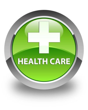 Sağlık Hizmetleri (artı işareti) parlak yeşil yuvarlak düğme