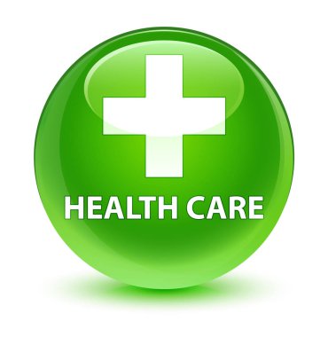 Sağlık Hizmetleri (artı işareti) cam gibi yeşil yuvarlak düğmesi