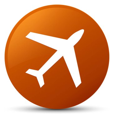 Uçak simgesi kahverengi yuvarlak düğmesi