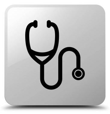 Stetoskop simgesi Beyaz kare düğme