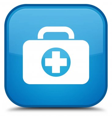 İlk yardım çantasında kutsal kişilerin resmi özel camgöbeği mavi kare düğme
