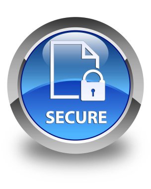 (Belge sayfa asma kilit simgesi) parlak düğme mavi güvenli