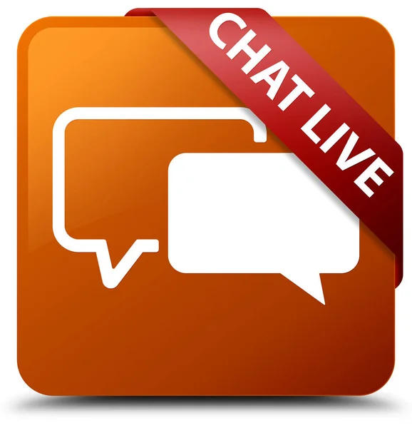 Chat live bruin vierkante knop rood lint in hoek — Stockfoto