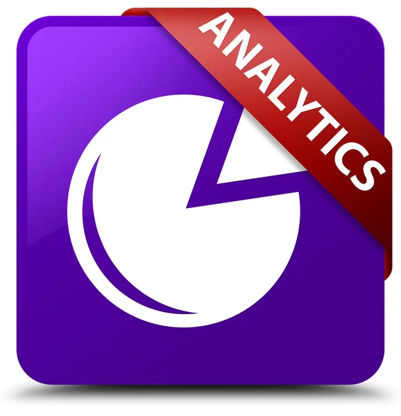 Analytics (grafiek pictogram) paarse vierkante knop rood lint in hoek — Stockfoto