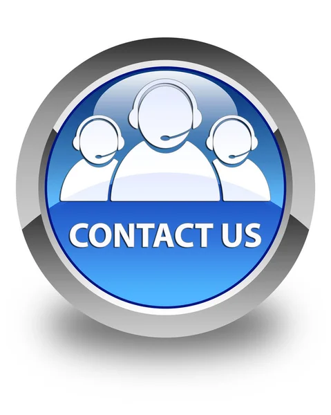 Contacte-nos (ícone da equipe de atendimento ao cliente) botão redondo azul brilhante — Fotografia de Stock