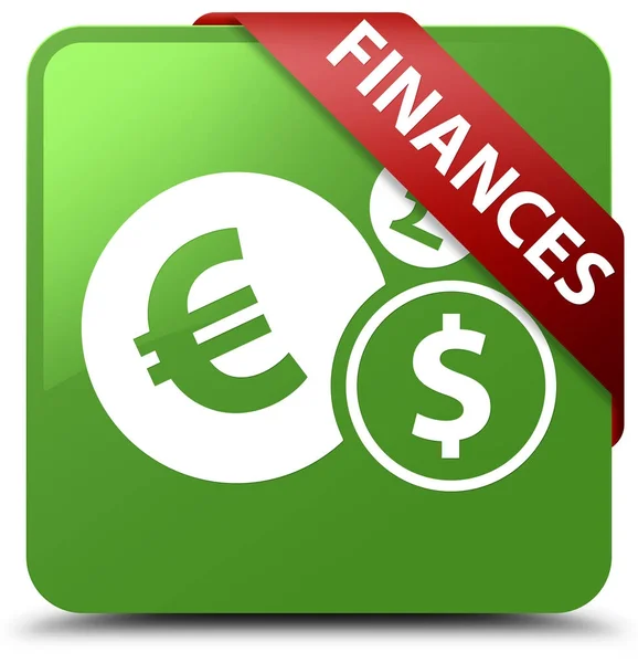 Finance (symbol) měkké zelené čtvercové tlačítko červenou stužkou v kukuřici — Stock fotografie