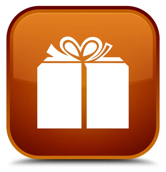 Піктограма подарункової коробки спеціальна коричнева квадратна кнопка — стокове фото