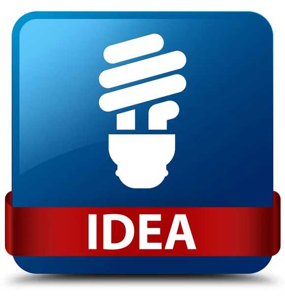 Idea (bulb icon) blue square button red ribbon in middle — Stock Photo, Image