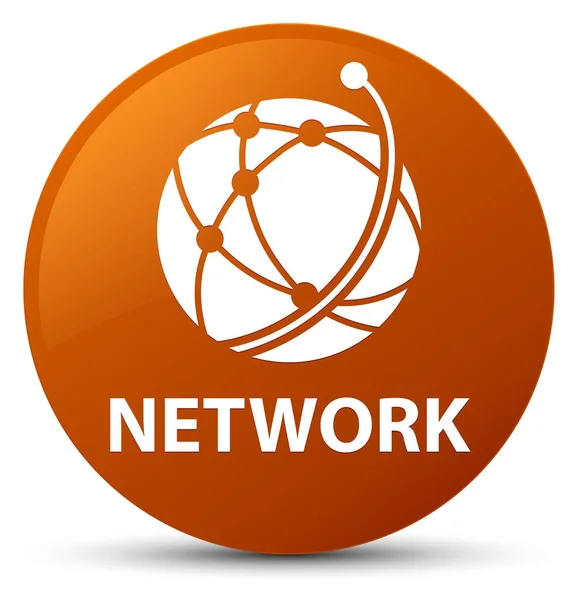 Rede (ícone de rede global) botão redondo marrom — Fotografia de Stock