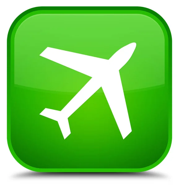 비행기 아이콘 특별 한 녹색 사각형 버튼 — 스톡 사진