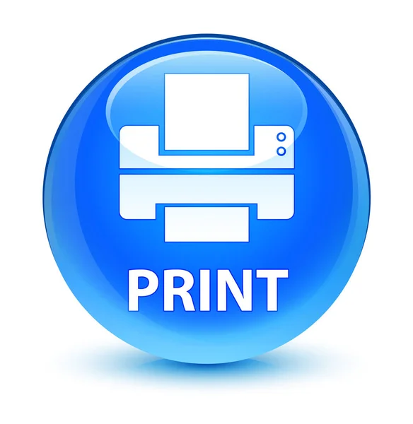 Imprimir (icono de la impresora) botón redondo azul cian vidrioso — Foto de Stock