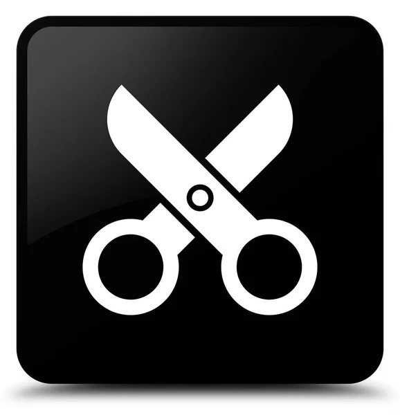 Nożyczki ikony czarny kwadratowy przycisk — Zdjęcie stockowe