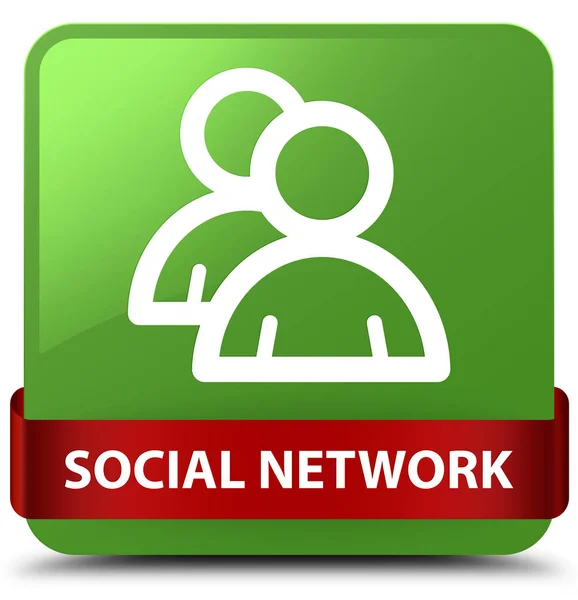 Réseau social (icône de groupe) bouton carré vert doux ruban rouge — Photo