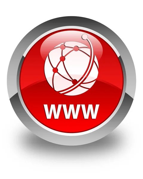 Www (küresel ağ simgesini) parlak kırmızı yuvarlak düğme — Stok fotoğraf