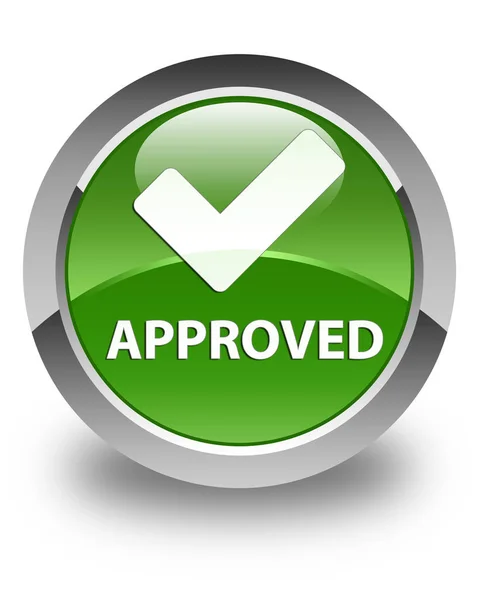 Approved (validate icon) glossy soft green round button
