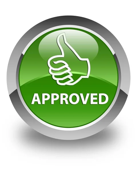 Approved (thumbs up icon) glossy soft green round button — Stock Photo, Image