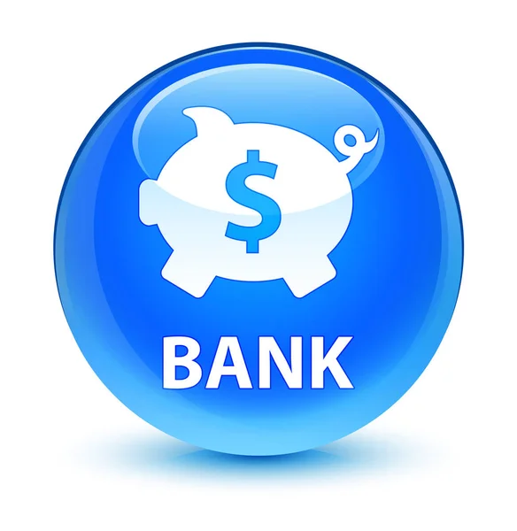 Banco (sinal do dólar da caixa piggy) botão redondo azul ciano vítreo — Fotografia de Stock