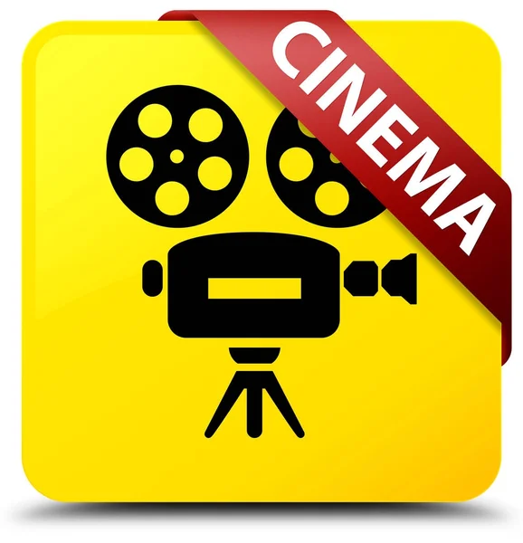 Cinema (video camera icon) yellow square button red ribbon in co — Stock Photo, Image