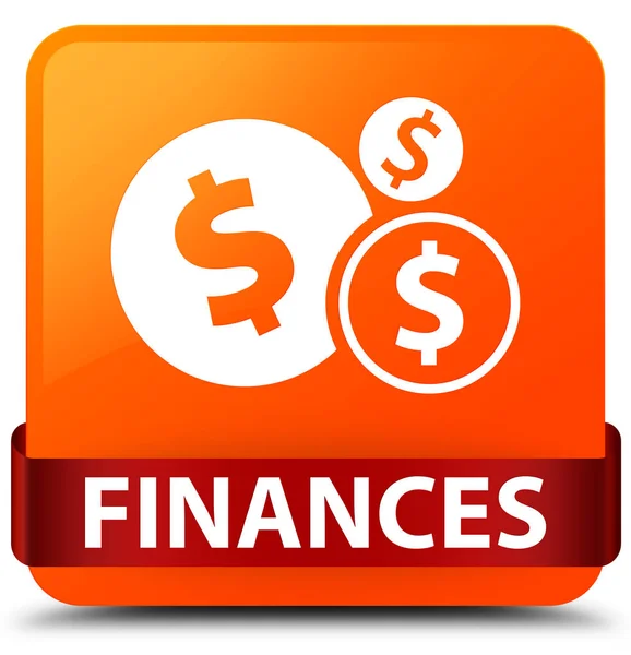 Finanzas (signo del dólar) botón cuadrado naranja cinta roja en el centro — Foto de Stock