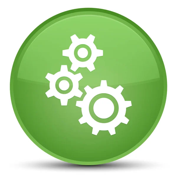 齿轮图标特殊软绿色圆形按钮 — 图库照片