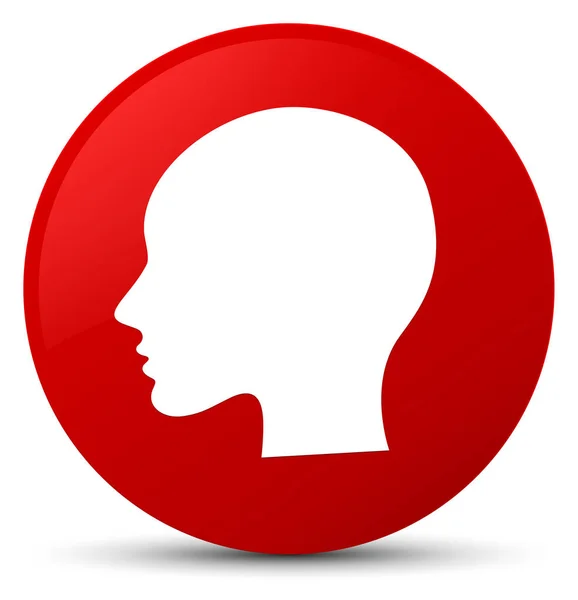 Κεφάλι γυναίκας πρόσωπο εικονίδιο κόκκινο στρογγυλό κουμπί — Φωτογραφία Αρχείου
