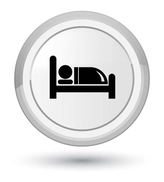 Hotel bed icon prime white round button — Stock Photo, Image