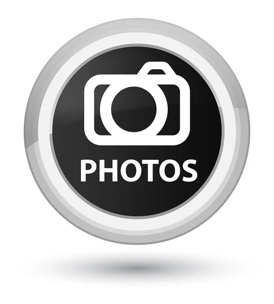 Fotos (ícone da câmera) botão redondo preto principal — Fotografia de Stock