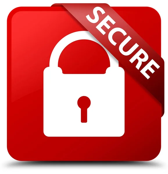 Secure (padlock icon) red square button red ribbon in corner — Stock Photo, Image