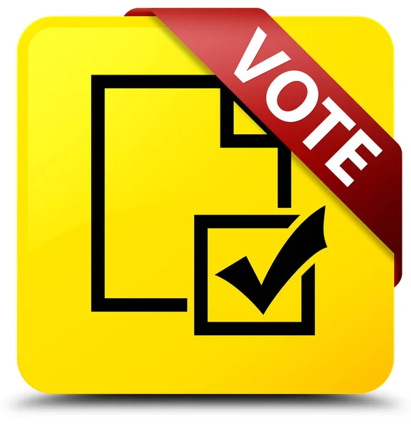 Vote (icône du sondage) jaune bouton carré ruban rouge dans le coin — Photo